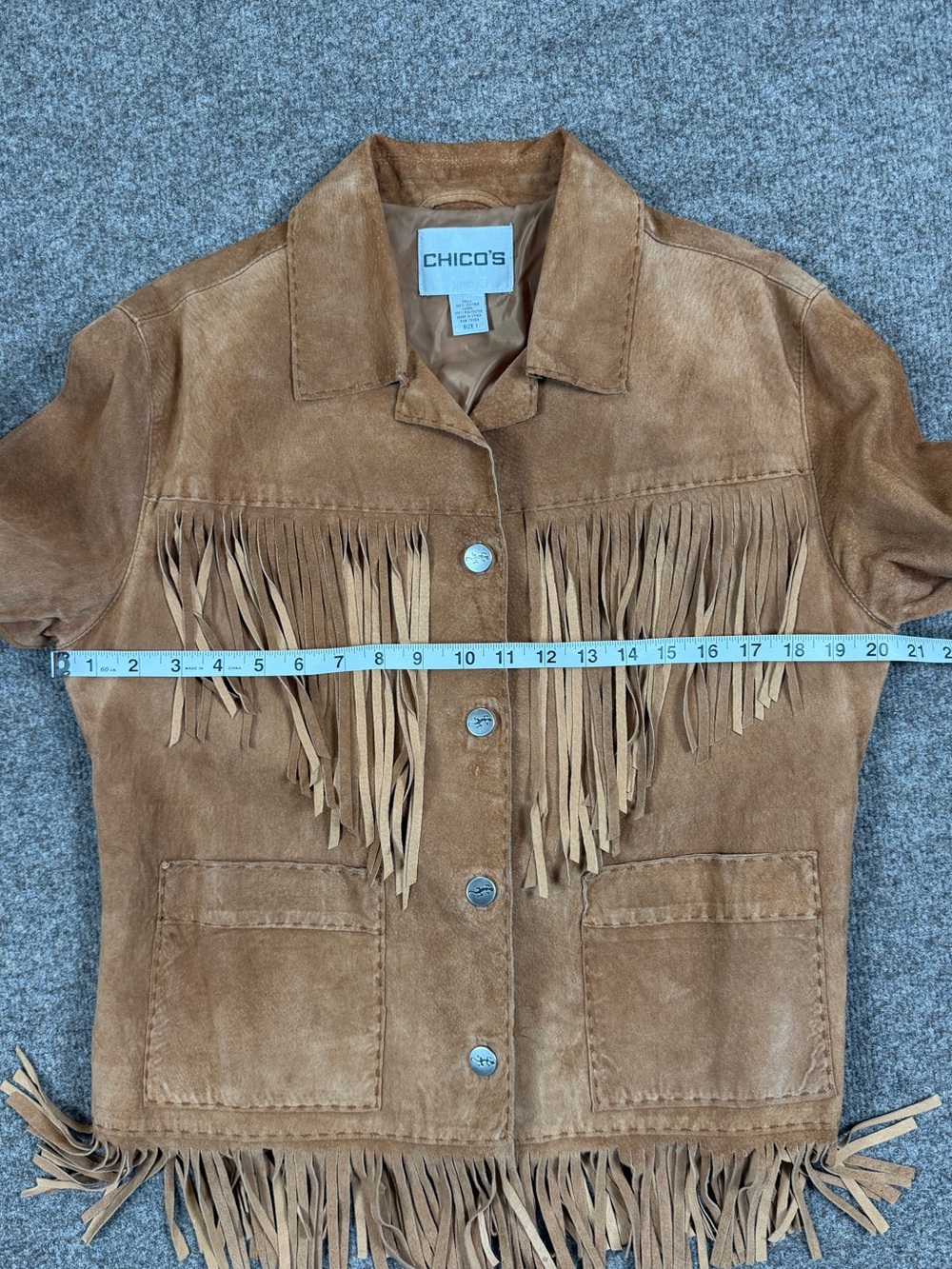 Vintage Tan Suede Leather Western Fringe Jacket Women’s 1 Small Button Front Y2K - Picture 8 of 8
